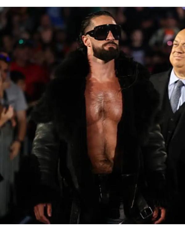 Seth Rollins Monday Night RAW Black Leather Fur Jacket Clanton Jacket