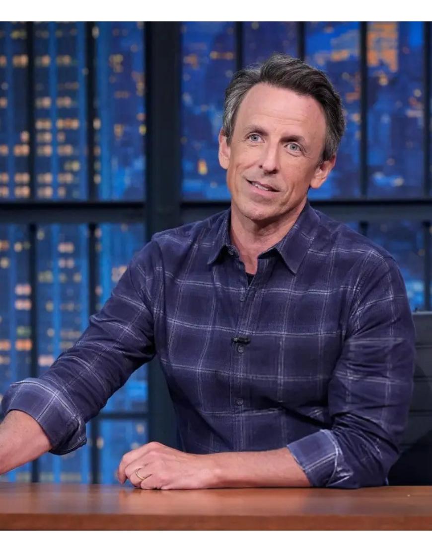 Seth Meyers Late Night with Seth Meyers S12 Blue Checked Shirt Clanton Jacket