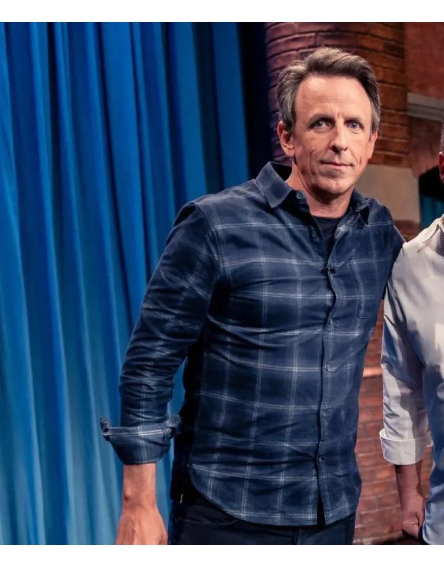 Seth Meyers Late Night with Seth Meyers S12 Blue Checked Shirt Clanton Jacket