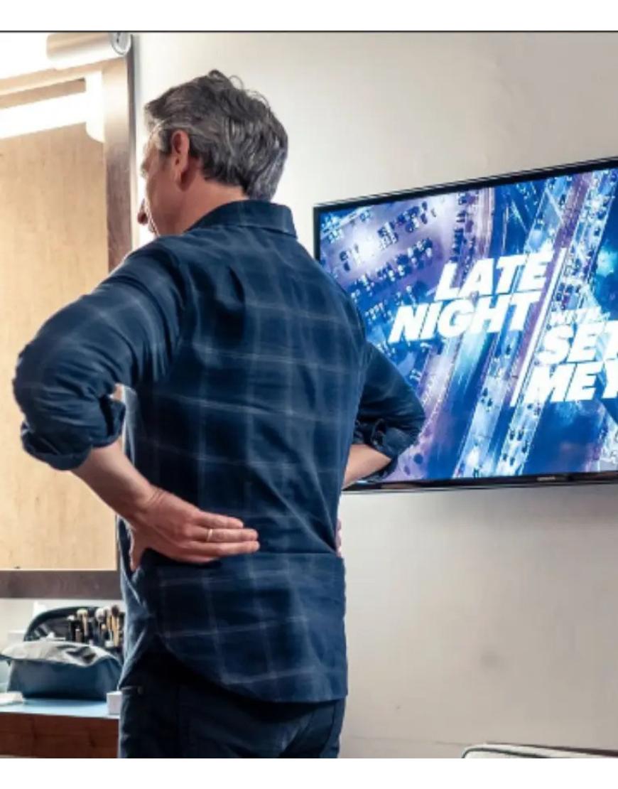 Seth Meyers Late Night with Seth Meyers S12 Blue Checked Shirt Clanton Jacket
