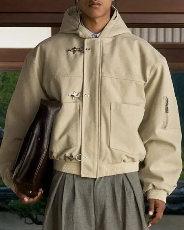 Shinzo Shige 15oz Canvas Clasp Beige Bomber Jacket