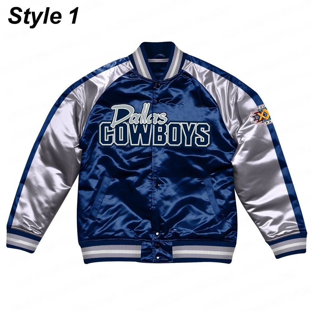 Silver Dallas Cowboys Varsity Satin Jacket WorthVee