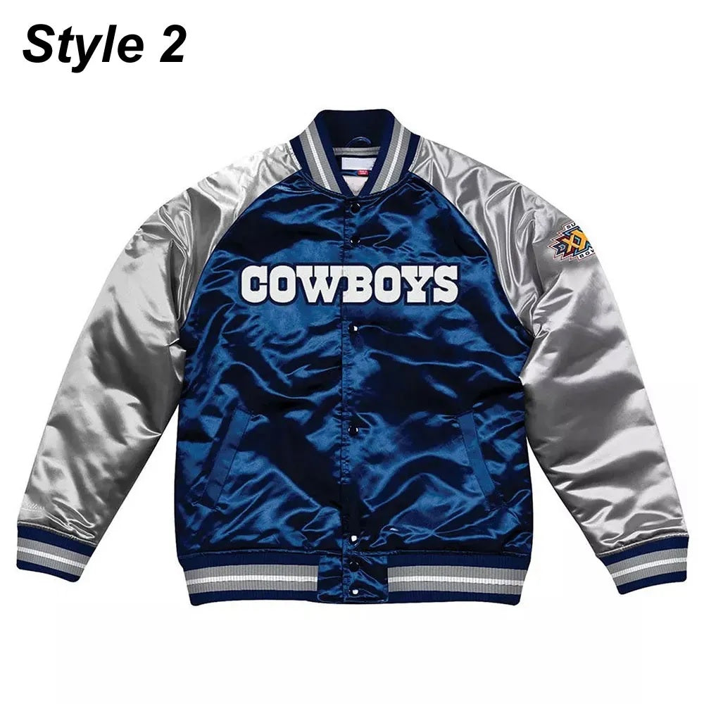 Silver Dallas Cowboys Varsity Satin Jacket WorthVee