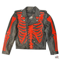 Skeleton Bones Red On Black Classic Style Leather Jacket Clanton Jacket