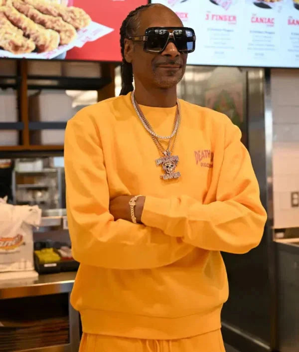 Snoop Dogg Raising Cane’s Shift Orange Sweatshirt Clanton Jacket