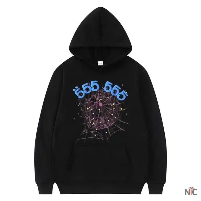 Sp5der 555555 Angel Number Men Black Hoodie Clanton Jacket