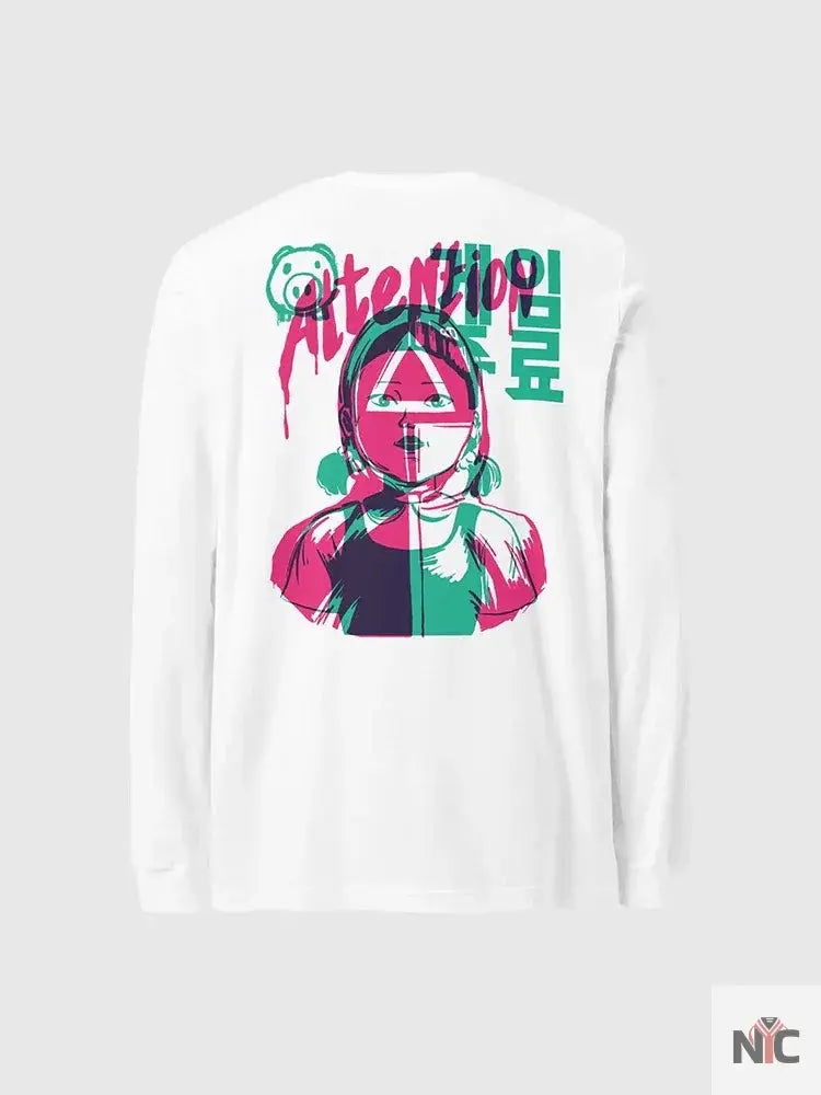 Squid Game Attention Long Sleeve White T-Shirt Clanton Jacket