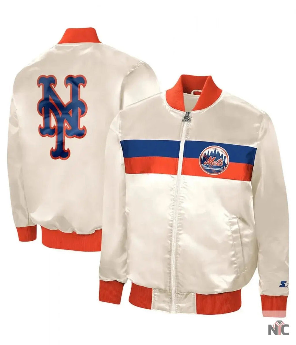 Starter NY Mets White Satin Jacket Clanton Jacket