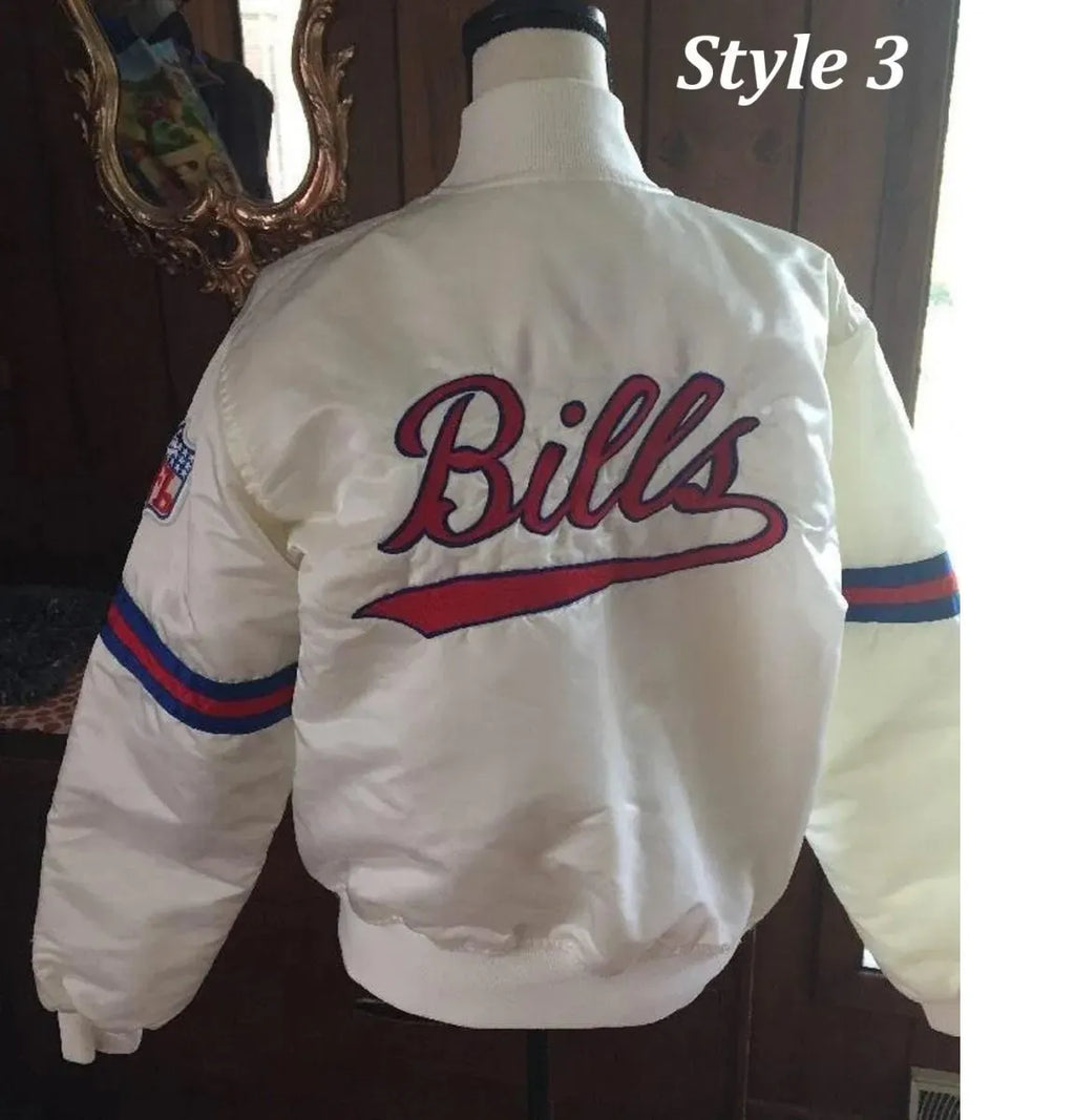 Starter Buffalo Bills Bomber Blue and White Satin Jacket