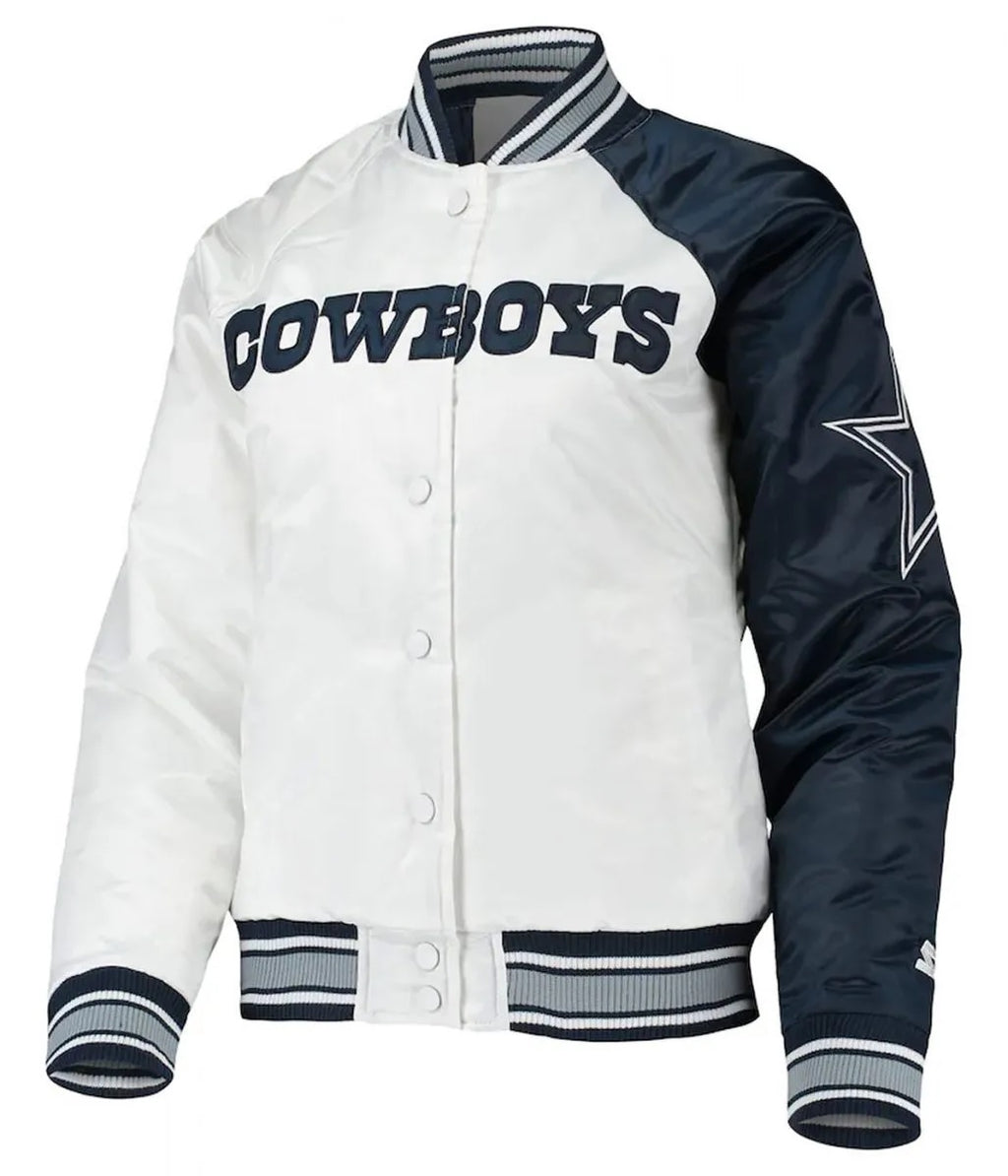 Starter Dallas Cowboys Endzone White and Blue Satin Jacket WorthVee