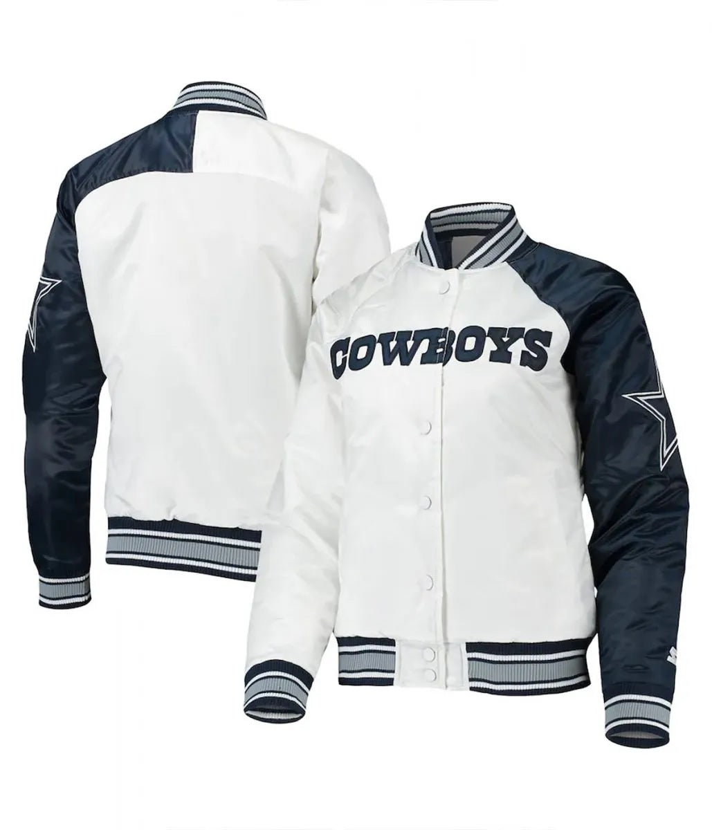 Starter Dallas Cowboys Endzone White and Blue Satin Jacket WorthVee