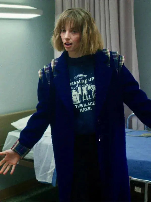 Stranger Things S05 Robin Buckley Blue Wool Coat WorthVee