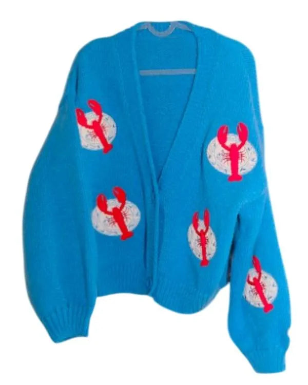 Summer House Amanda Batula Blue Lobster Print Cardigan