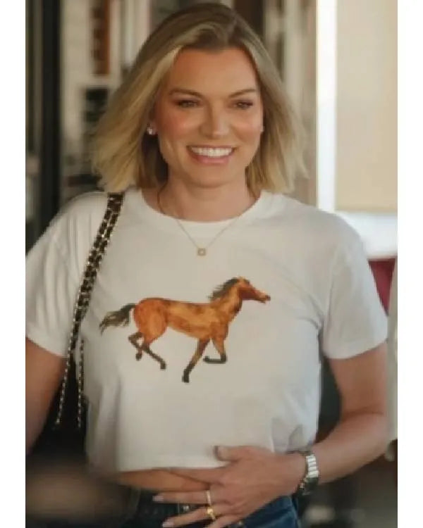 Summer House S10 Lindsay Hubbard White Horse Print Crop Top