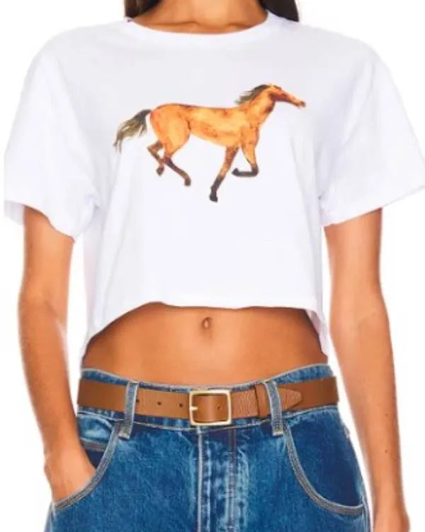 Summer House S10 Lindsay Hubbard White Horse Print Crop Top