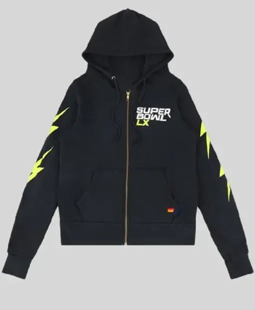 Super Bowl LX Zip Up Black Hoodie