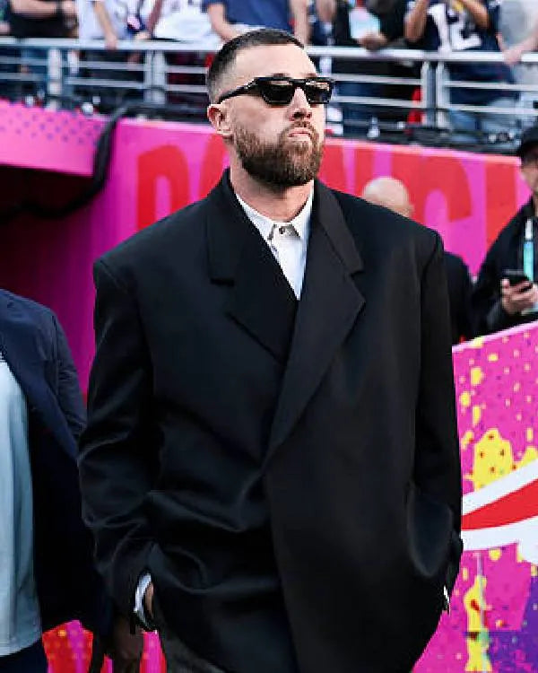 Super Bowl Seattle Seahawks Travis Kelce Black Coat