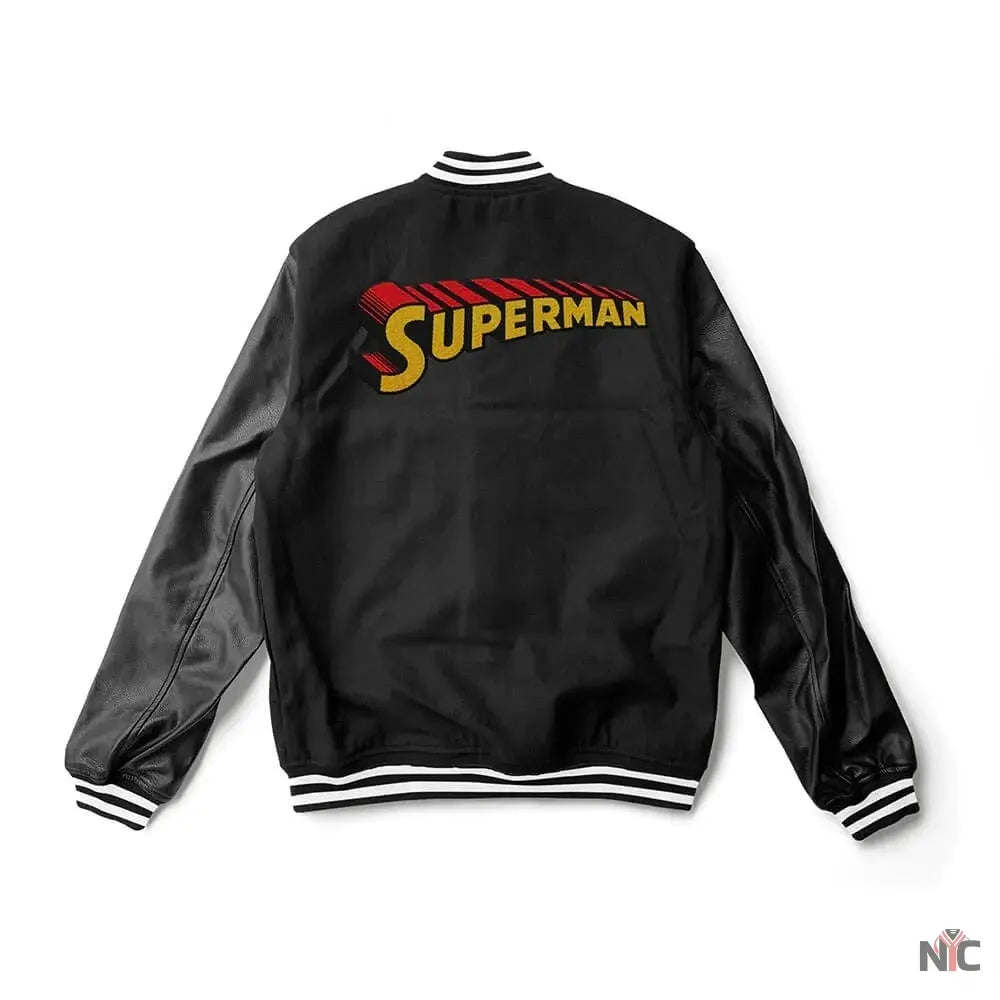Superman Black Wool Varsity Jacket Clanton Jacket