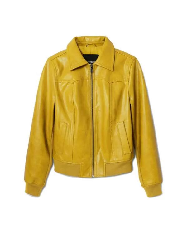 Olympo S01 Yellow Leather Bomber Jacket Clanton Jacket
