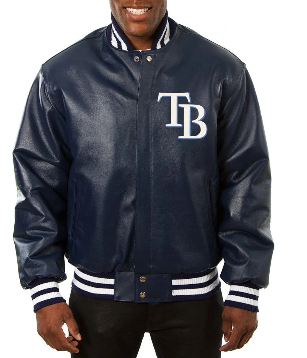 Tampa Bay Rays Navy Blue Leather Jacket WorthVee