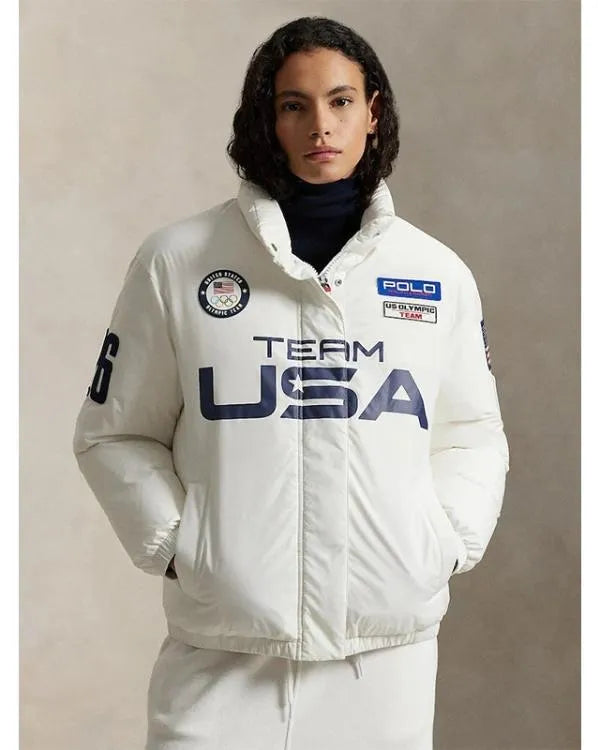 Team USA Olympic 2026 White Puffer Jacket