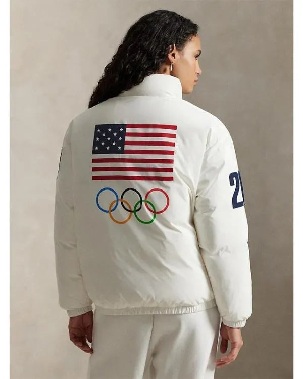 Team USA Olympic 2026 White Puffer Jacket