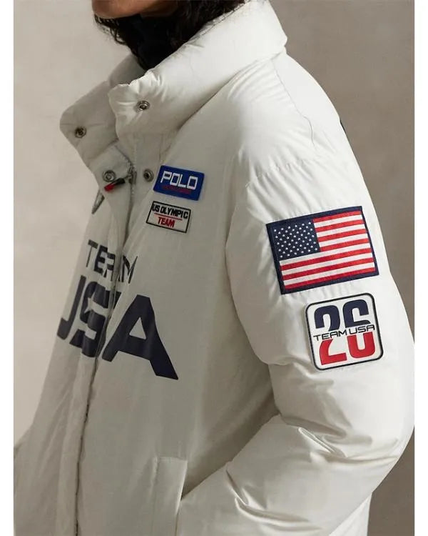 Team USA Olympic 2026 White Puffer Jacket