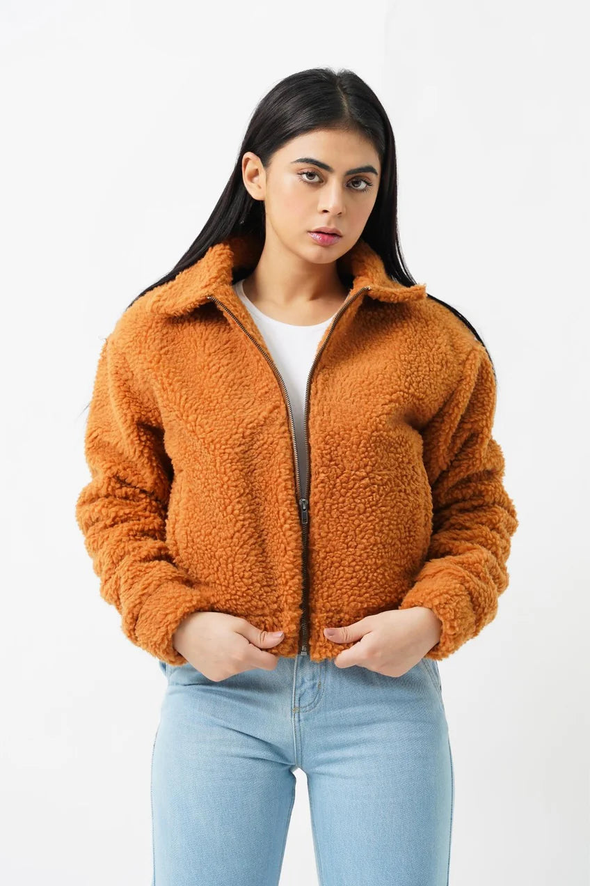 Teddy Faux Fur Bomber Jacket – Camel WorthVee
