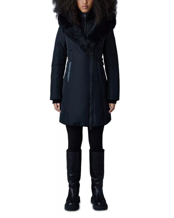 A Merry Little Ex-Mas 2025 Jameela Jamil Black Fur-Trim Coat
