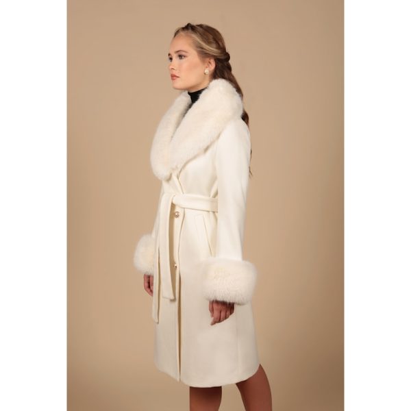 The Five 2025 Emily Compagno White Fur Trim Belted Coat