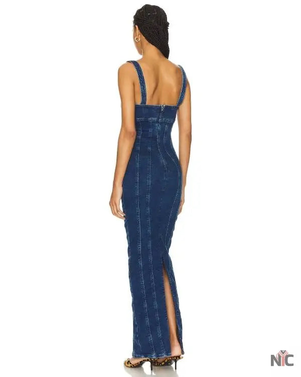 The McBee Dynasty Calah Jackson Blue Denim Maxi Dress Clanton Jacket