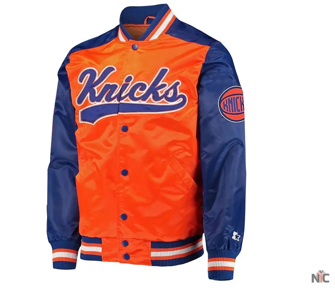 The Tradition II Team NY Knicks Orange & Blue Satin Jacket Clanton Jacket