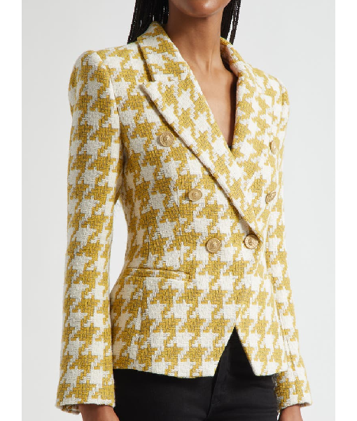 The View 2025 Ana Navarro Yellow Houndstooth Tweed Blazer USA Jackets