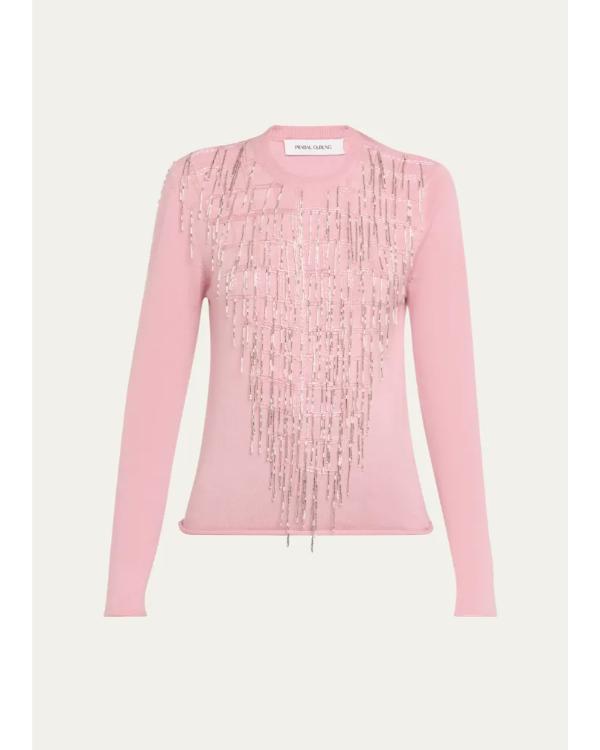 The View 2025 Sara Haines Pink Sequin Fringed Sweater
