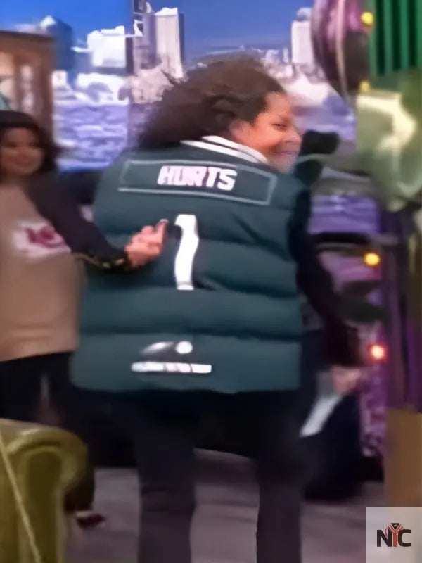 The View 2025 Sunny Hostin Green Eagles Puffer Vest Clanton Jacket