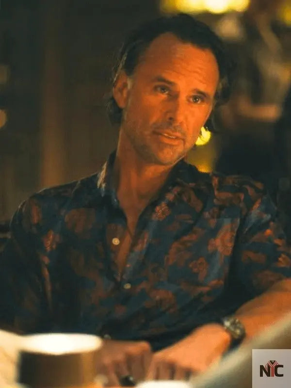The White Lotus S3 Walton Goggins Blue Printed Shirt Clanton Jacket