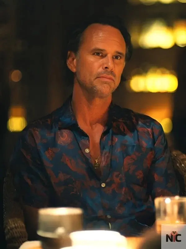 The White Lotus S3 Walton Goggins Blue Printed Shirt Clanton Jacket