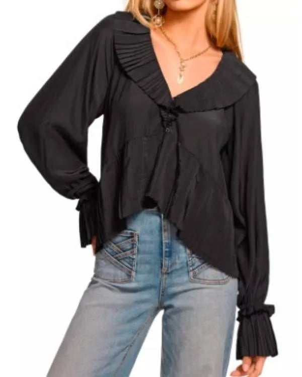 The View Joy Behar Black Ruffle Neckline Blouse