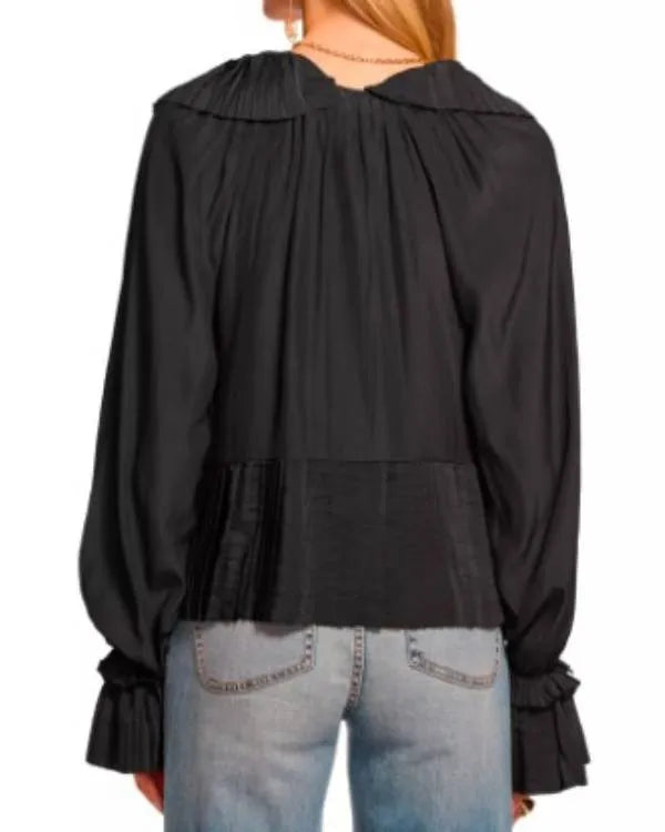 The View Joy Behar Black Ruffle Neckline Blouse