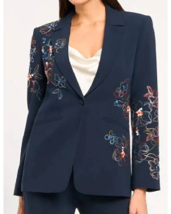 The View Joy Behar Navy Blue Floral Embellished Blazer