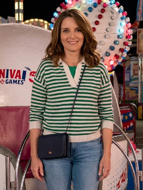 The Four Seasons S2 Tina Fey Green Striped Polo Sweater WorthVee