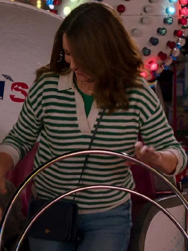 The Four Seasons S2 Tina Fey Green Striped Polo Sweater WorthVee