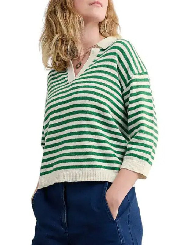 The Four Seasons S2 Tina Fey Green Striped Polo Sweater WorthVee