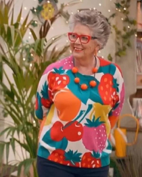 The Great British Bake Off Prue Leith Fruit Printed Sweater