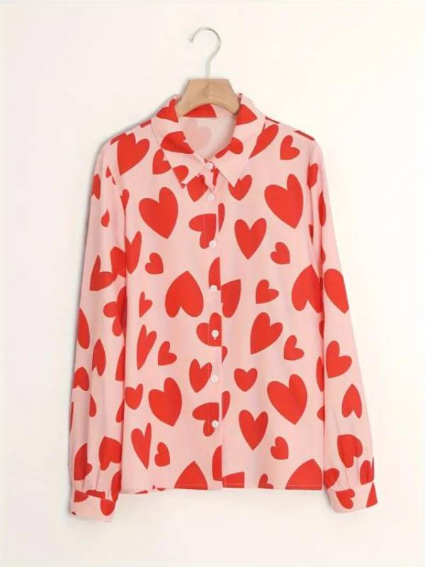 The Inheritance S01 Hannah Pink & Red Heart Print Blouse WorthVee