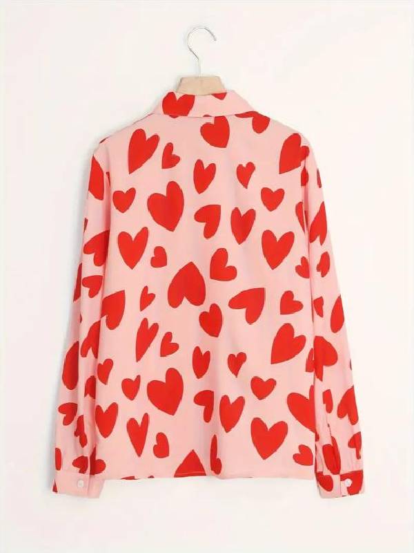 The Inheritance S01 Hannah Pink & Red Heart Print Blouse WorthVee