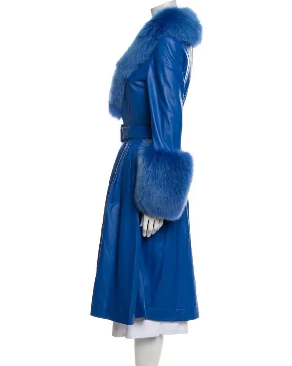 The Lincoln Lawyer S04 Becki Newton Blue Belted Leather Coat