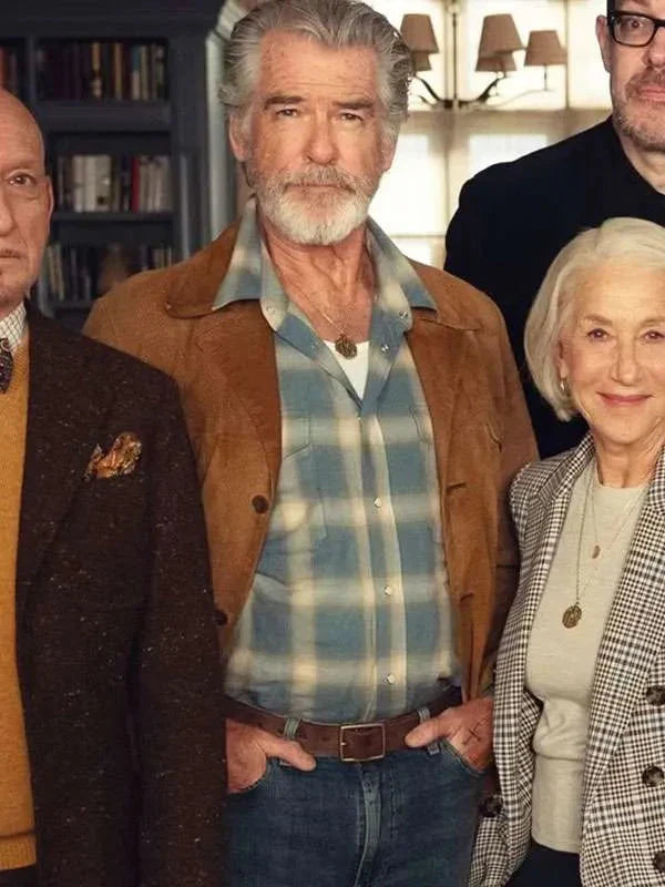 The Thursday Murder Club Pierce Brosnan Suede Leather Jacket Clanton Jacket