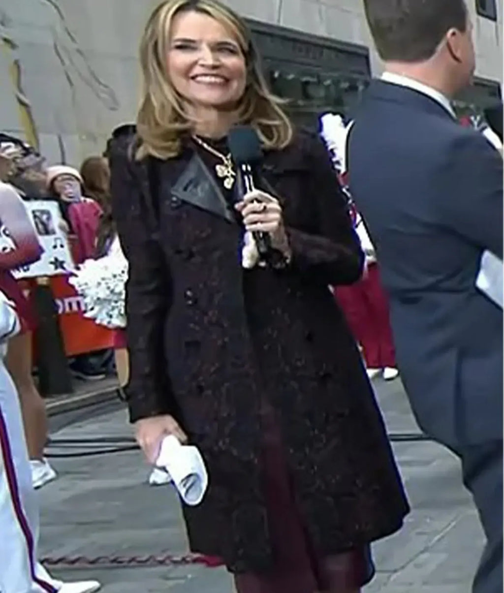 The Today Show 2025 Savannah Guthrie Print Leather Collar Trench Coat