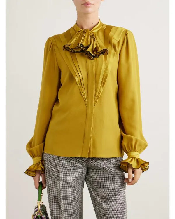 The Today Show 2026 Kelli Giddish Ruffle Pleated Silk Blouse